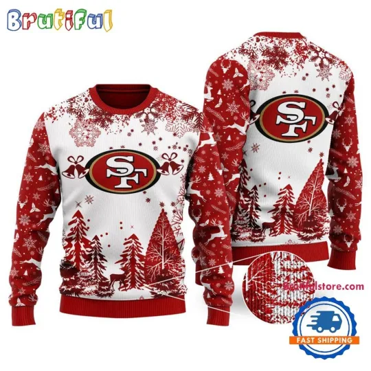 San Francisco 49ers Logo Football Team  Xmas Tree Christmas Ugly Sweater