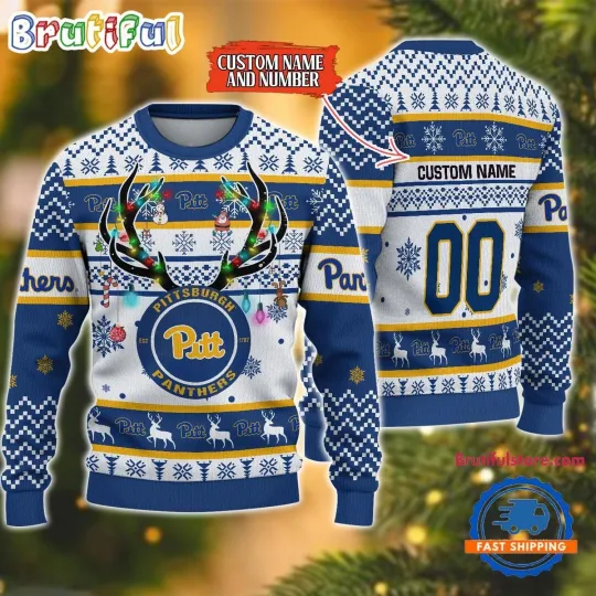 Discover Pittsburgh Panthers Reindeer Light Ugly Christmas Sweater