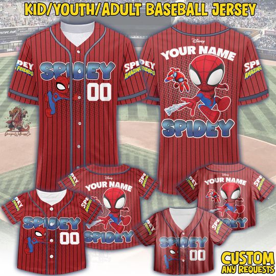 Discover Personalized Spidey And His Amazing Friends Red Color Baseball Jersey, Custom Spidey Birthday Gift for Him Jersey, Personalized Spidey Gift