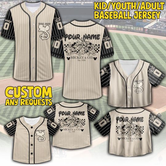 Discover Personalize Vintage Mickey Mouse & Co 1928 Baseball, Custom Name Disney Jersey, Baseball Fans Gift, Mickey and Friends Jersey Gifts Shirt