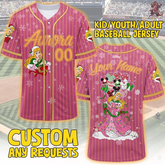 Discover Custom Disney Sleeping Beauty Princess Aurora Christmas Baseball Jersey, Custom Disney Xmas Baseball, Disney Princess Girl Trip Matching Tee