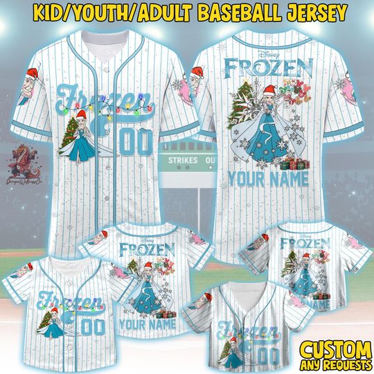 Discover Personalized Disney Elsa Christmas Simple Stripe Jersey, Custom Disney Xmas Baseball, Custom Princess Elsa Winter Birthday Gift Shirt