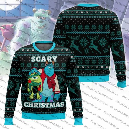 Blue Sulley Mike Christmas Limited Ugly Sweater Scary Christmas Sweatshirt Monsters Inc Pullover Family Gifts Snowflake Graphic