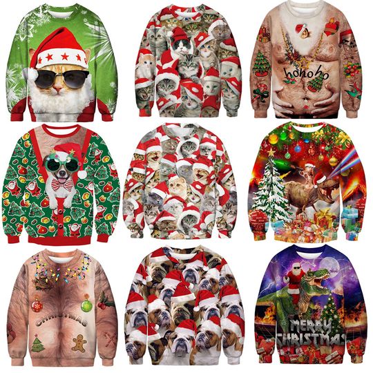 Christmas new printing round neck pullover sweater men and women lovers Ugly Christmas Sweater Autumn Winter Blouses Hot sales