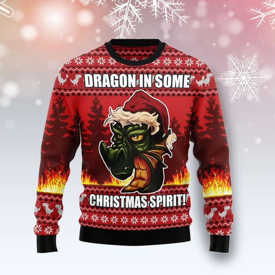 Dragon in some Christmas Spirit Pattern 3D Printed Mens Ugly Christmas Sweater Winter Unisex Casual Warm  Pullover MY45