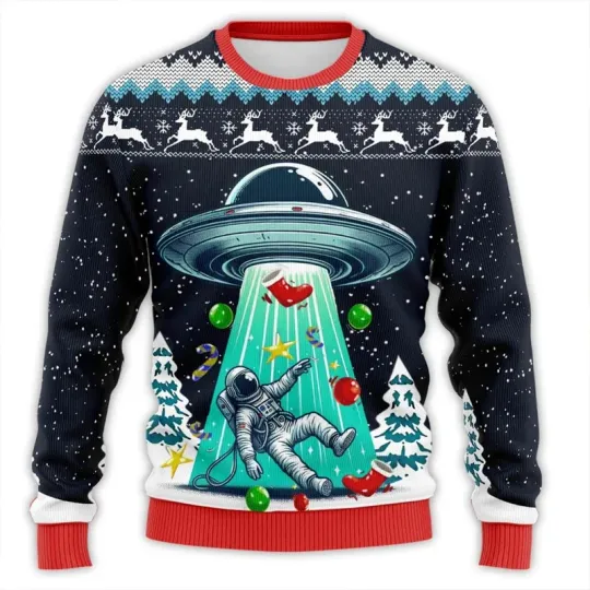 Discover 2024 New Astronaut 3D Printed Ugly Xmas Sweater Merry Christmas Graphic Sweatshirts Harajuku Fashion Unisex Pullovers Tracksuit
