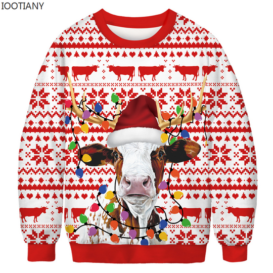 Discover 2023 O-Neck Casual Loose Long Sleeve Pullover Ugly Christmas Couple Jumper Tops 3d Christmas Snowflake Printed Xmas Sweatshirt