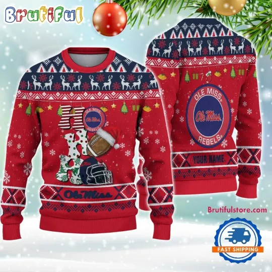 Custom Ole Miss Rebels Football HO HO HO Ugly Christmas Sweater