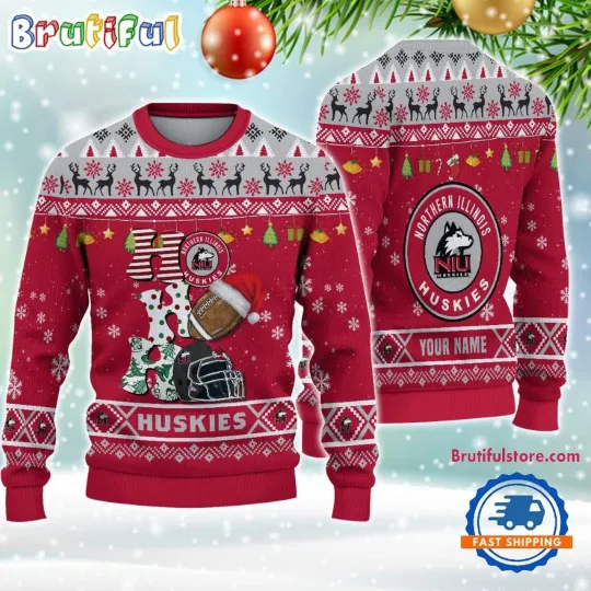 Discover Northern Illinois Huskies Football HO HO HO Ugly Christmas Sweater