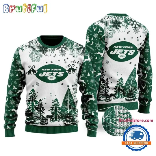 Discover New York Jets Logo Football Team Xmas Tree Christmas Ugly Sweater