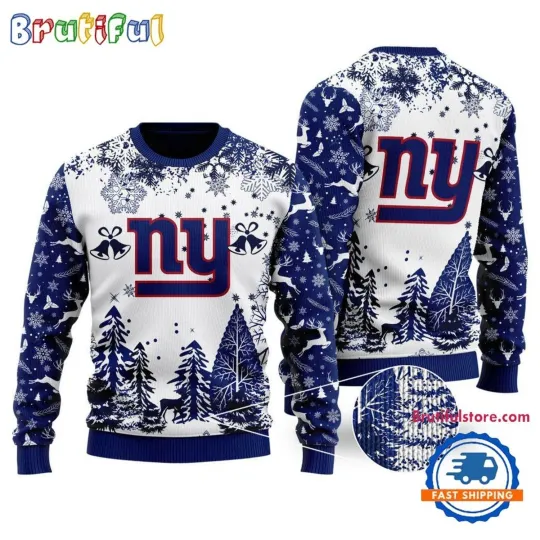 Custom New York Giants Logo Football Team Xmas Tree Christmas Ugly Sweater