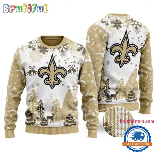New Orleans Saints Logo Football Team  Xmas Tree Christmas Ugly Sweater