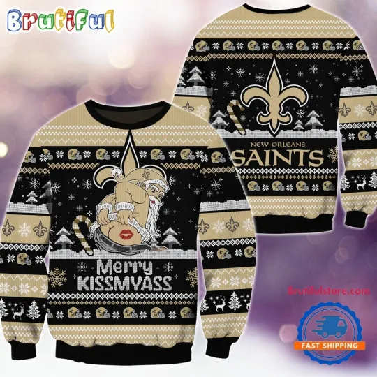New Orleans Saints Merrykissmyass Funny Santa Claus Christmas Ugly Sweater