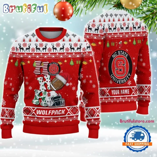 Discover NC State Wolfpack Football HO HO HO Ugly Christmas Sweater