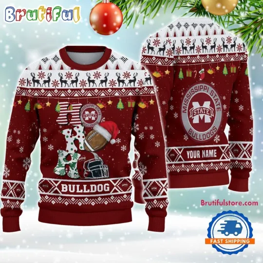 Custom Mississippi State Bulldogs Football HO HO HO Ugly Christmas Sweater