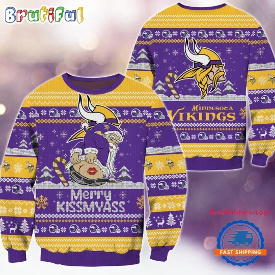 Minnesota Vikings Merrykissmyass Funny Santa Claus Christmas Ugly Sweater