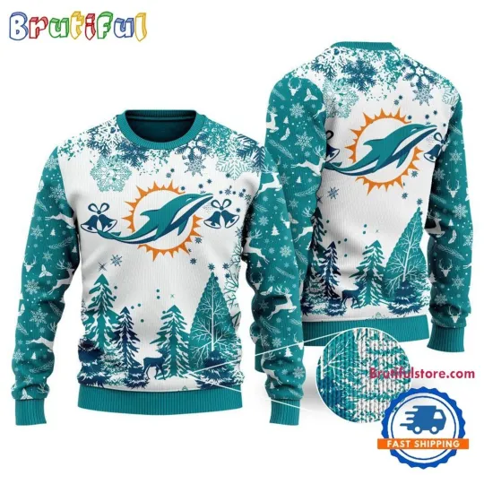 Miami Dolphins Logo Football Team Xmas Tree Christmas Ugly Sweater