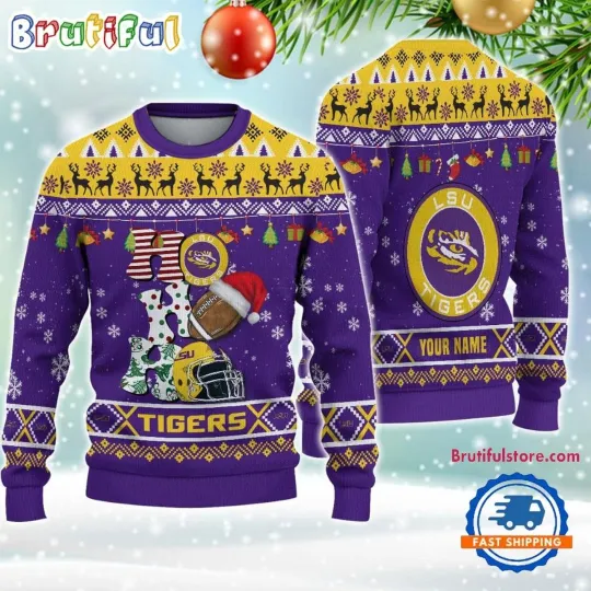 Discover LSU Tigers Football HO HO HO Ugly Christmas Sweater
