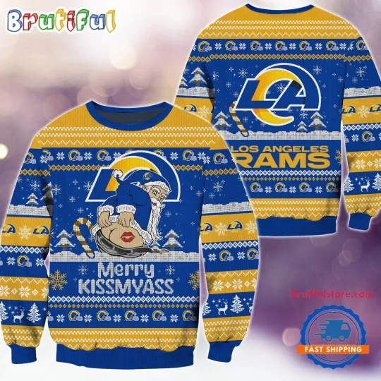 Los Angeles Rams Merrykissmyass Funny Santa Claus Christmas Ugly Sweater