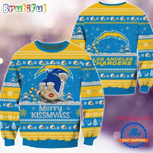 Discover Los Angeles Chargers  2024 Merrykissmyass Funny Santa Claus Christmas Ugly Sweat