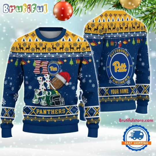Custom Pittsburgh Panthers Football HO HO HO Ugly Christmas Sweater
