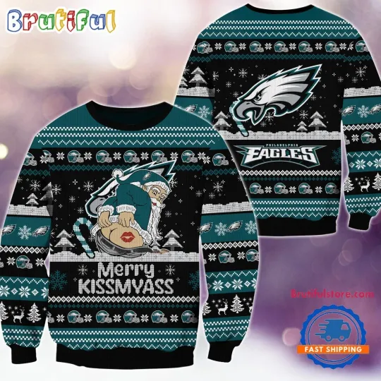 Discover Philadelphia Eagles  2024 Merrykissmyass Funny Santa Claus Christmas Ugly Sweate
