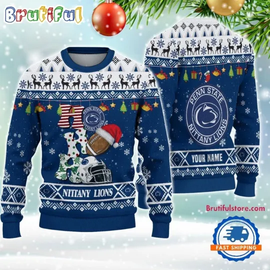 Discover Penn State Nittany Lions Football HO HO HO Ugly Christmas Sweater