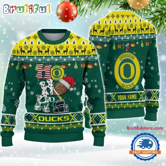 Discover Oreg ducks Football HO HO HO Ugly Christmas Sweater