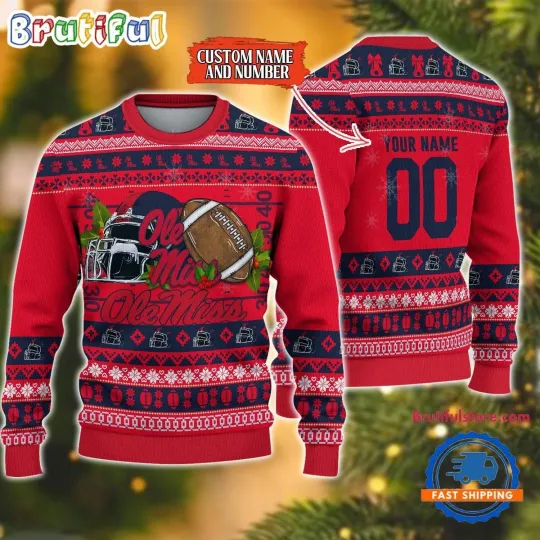 Discover Ole Miss Rebels Logo Team Football Custom Christmas Ugly Sweater