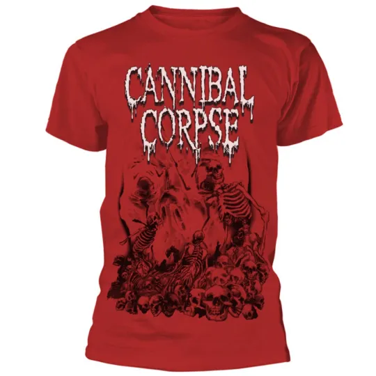 Cannibal Corpse Pile of Skulls Red T-Shirt  3D Band T-Shirt