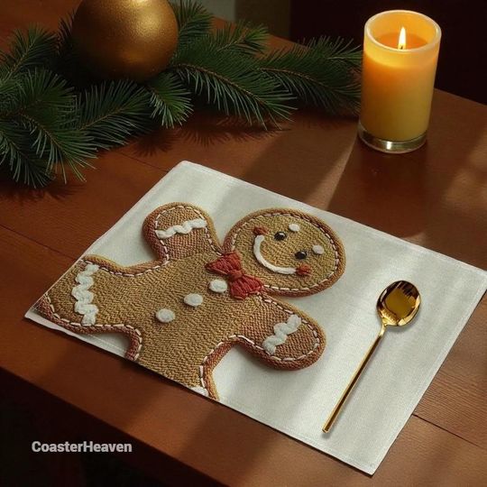 Gingerbread Man Christmas Placemats | Holiday Table Decor | Festive Dining Mat