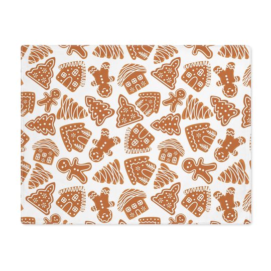 Christmas Gingerbread Fabric Placemat, Brown Cookies Cloth Table Decor