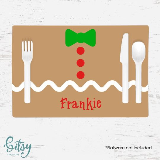 Personalized Christmas Placemat for Kids - Gingerbread Belly Placemat - Custom Made with Child's Name - Christmas Placemat - Gingerbread Man