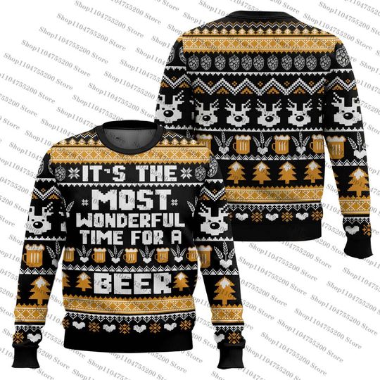 Discover Xmas Wonderful Time For A Beer Ugly Christmas Sweater Unisex Comfortable Party Happy Christmas Sweatshirt Fashion Pullover 2026