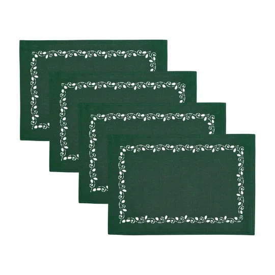 Holly Scroll Holiday Fabric Dining Placemats