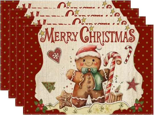 Merry Christmas Gingerbread Man Winter Xmas Placemats