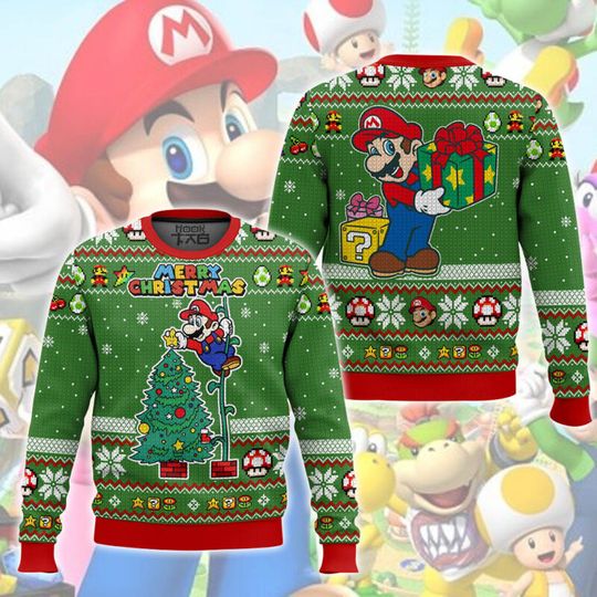 Discover Super Ma Santa Ugly Christmas Sweater Japanese Classic Game Funny Holiday Party Pullover Oversize Sweater for Men Xmas Gift 2026