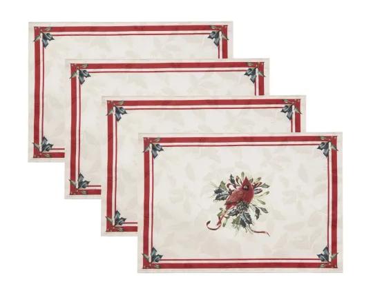 Lenox Winter Holiday Winter Greetings Cardinal Jacquard Placemats
