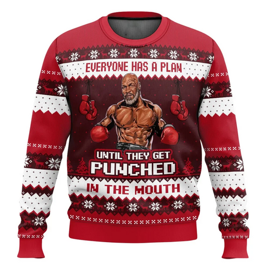 2025 Mike Tyson Autumn/Winter 3D Printing Ugly Christmas Sweater Men's and Women's Pullover Party Casual Sportswear