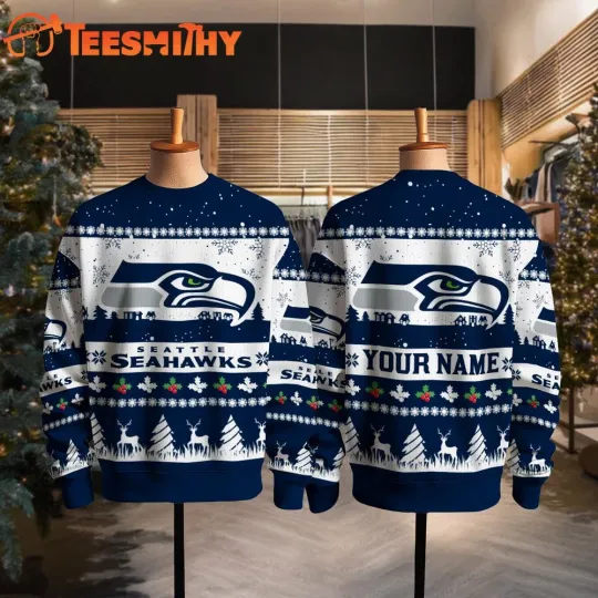 Discover Custom Seattle Seahawk football Snow Ugly Christmas Sweater