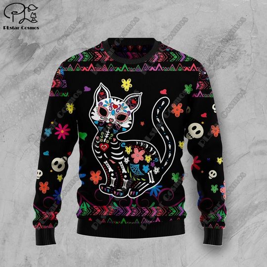 3D printed Christmas series floral Christmas tree Santa Claus pattern ugly sweater casual winter warm new style unisex  S-10