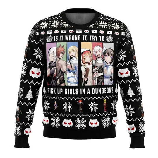 Discover DanMachi Ugly Christmas Sweater Cartoon Anime Women Men Pullover Top Fashion Couple Hoodie Sweatshirt