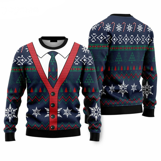 Autumn New Style Fake Open Collar Ugly Christmas Dress Men's and Women's Pullover New Year's Party Christmas Hoodie Sweater