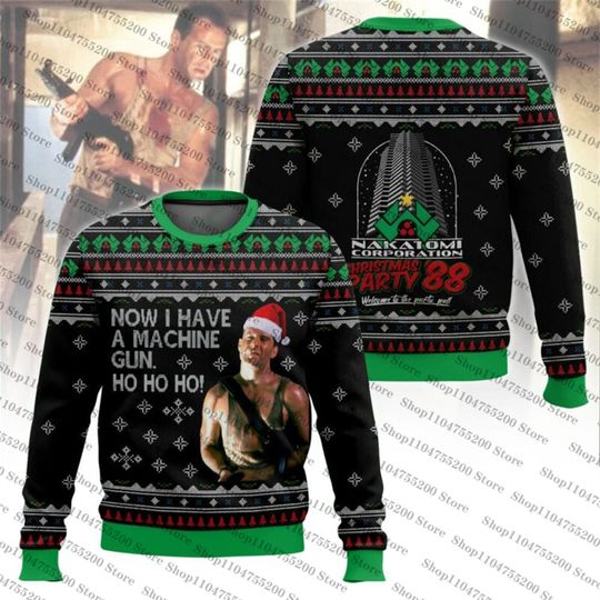 Black Ho Ho Ho Machine Gun Die Hard Christmas Limited Ugly Sweater Merry Christmas Clothing Party Sweatshirt 2026 New Pullover