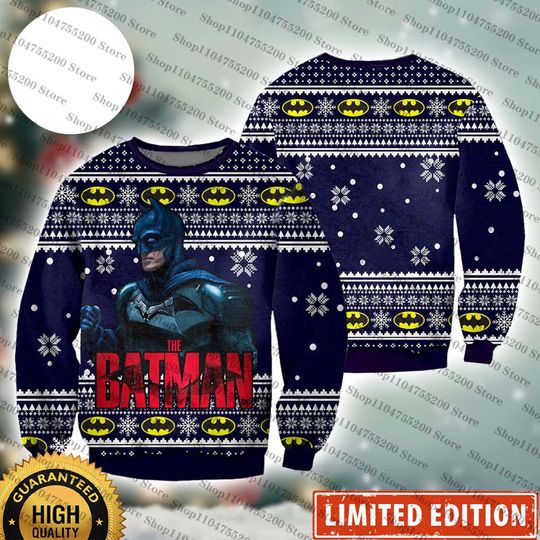 Discover Bat Robert Pattinson Ugly Christmas Sweater Men Women Pullover Sweatshirt 2026 Hot New Style Xmas Santa
