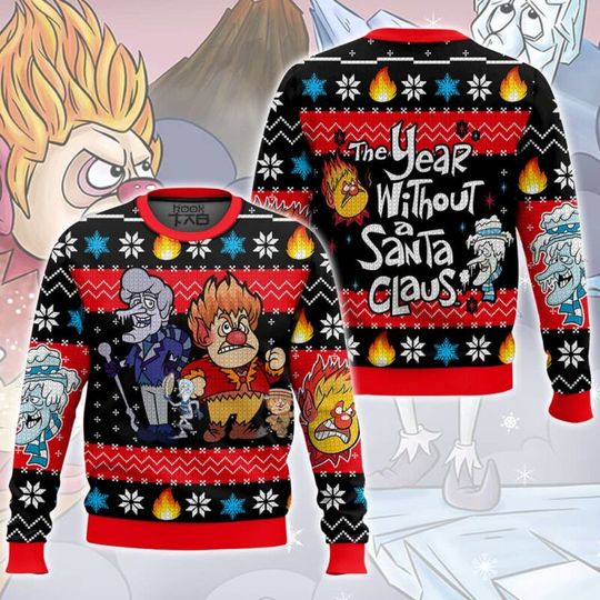 Heat Miser Snow Miser The Year Without a Santa Claus Ugly Christmas Sweater Funny Holiday Party Pullover Sweater for Xmas Gift