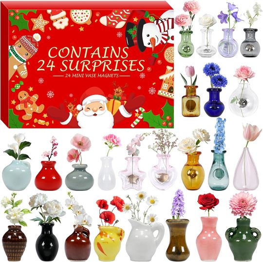 Discover 24 Pcs Advent Calendar 2025 Mini Vase Magnets Ceramics Fridge Magnets for Christmas Countdown Calendar
