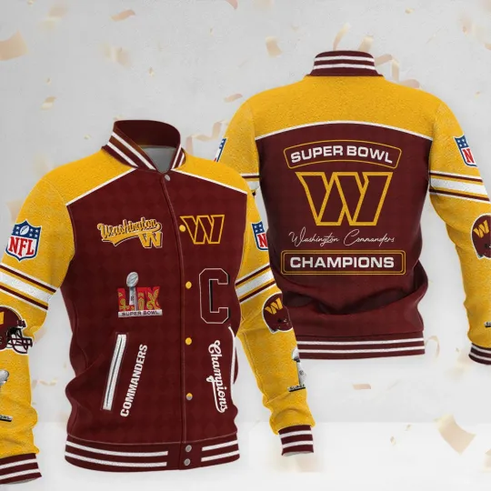 Discover Commanders 2025 Super Bowl LIX Champions Baseball Jacket