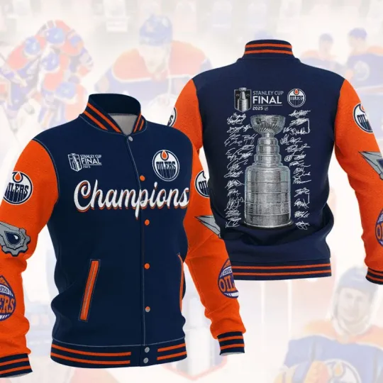 Discover Oilers 2025 Stanley Cup Final Champions Baseball Jacket