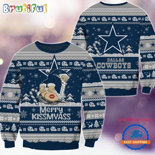 Dallas Cowboys Merrykissmyass Funny Santa Claus Christmas Ugly Sweater